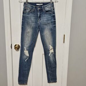 KanCan Women’s Mid Rise Jeans Distressed Ripped Medium Wash Sz 3/25